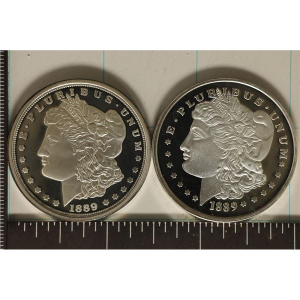 2 PROOF REPLICAS OF AN 1889-CC'S MORGAN SILVER $'S