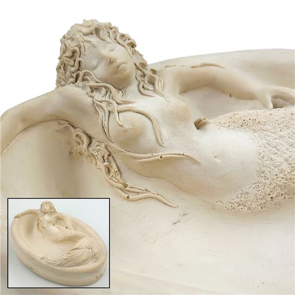 TOPLESS SLEEPING MERMAID - STONE DISH SCULPTURE