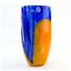 Image 2 : SWIRL ORANGE & BLUE ART GLASS FLOWER VASE - 9.5”