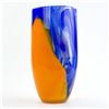 Image 3 : SWIRL ORANGE & BLUE ART GLASS FLOWER VASE - 9.5”