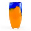 Image 5 : SWIRL ORANGE & BLUE ART GLASS FLOWER VASE - 9.5”