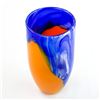Image 6 : SWIRL ORANGE & BLUE ART GLASS FLOWER VASE - 9.5”