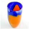Image 7 : SWIRL ORANGE & BLUE ART GLASS FLOWER VASE - 9.5”