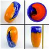 Image 8 : SWIRL ORANGE & BLUE ART GLASS FLOWER VASE - 9.5”
