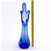 Image 9 : COBALT BLUE 5 FINGER ART GLASS FLOWER SWUNG VASE