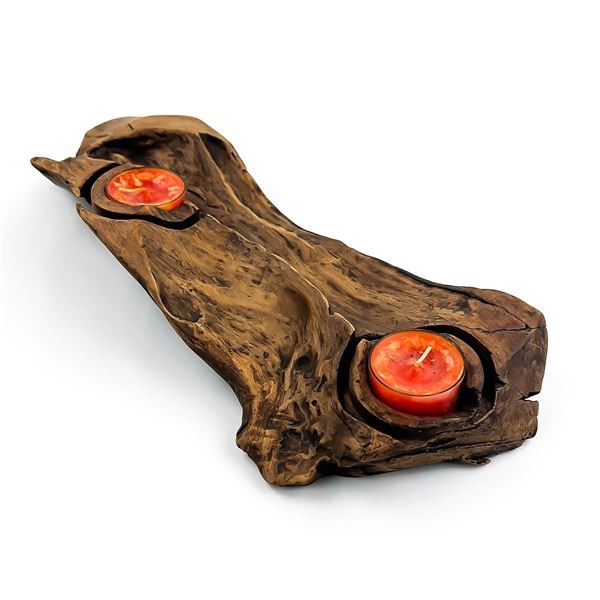 BURL WOOD TEA LIGHT CANDLE HOLDER SCULPTURE