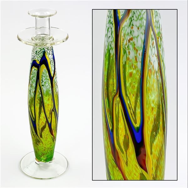 TALL HAND BLOWN ART GLASS CANDLESTICK SCULPTURE