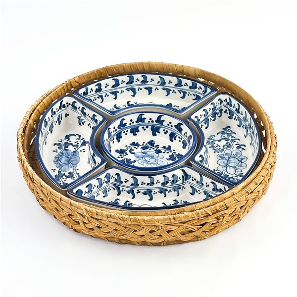 WICKER SERVING TRAY & CONDIMENT OR SNACK SET