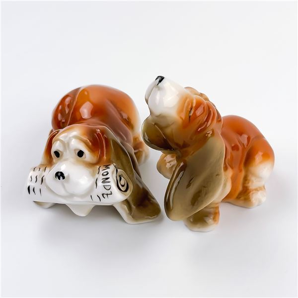 PAIR OF PORCELAIN DOG FIGURINES - BASSETT HOUND?