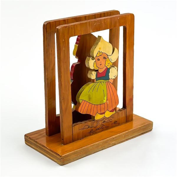 VINTAGE WOODEN DUTCH GIRL & BOY NAPKIN HOLDER