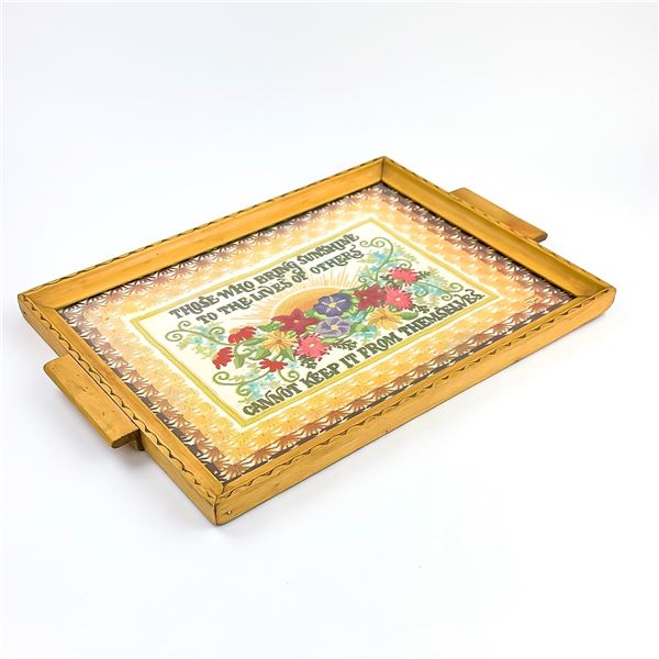 GLASS-TOP WOODEN SERVING TRAY - JM BARRIE QUOTE