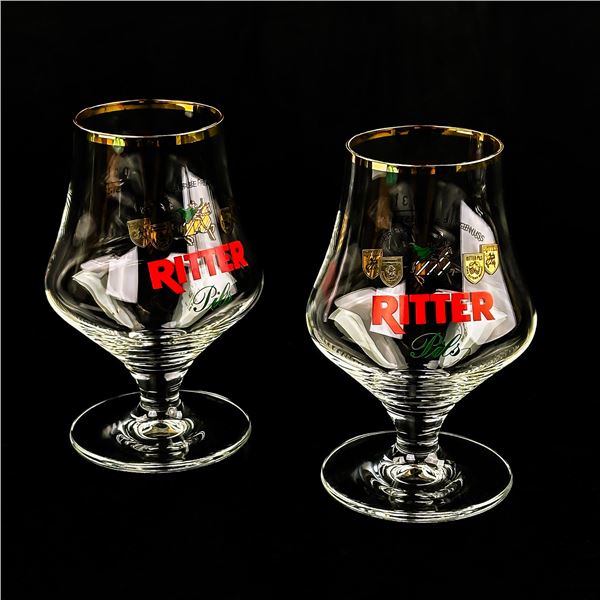 2 GERMAN RITTER PILS PILSNER RASTAL BEER GLASSES