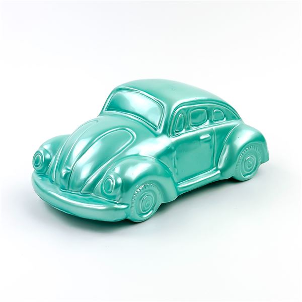 CERAMIC TEAL VOLKSWAGEN VW BEETLE COIN BANK