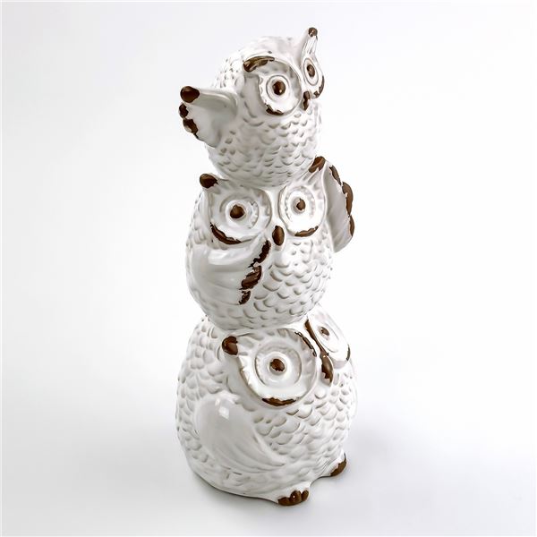 3 STACKED OWLS  - CERAMIC OR PORCELAIN SCULPTURE