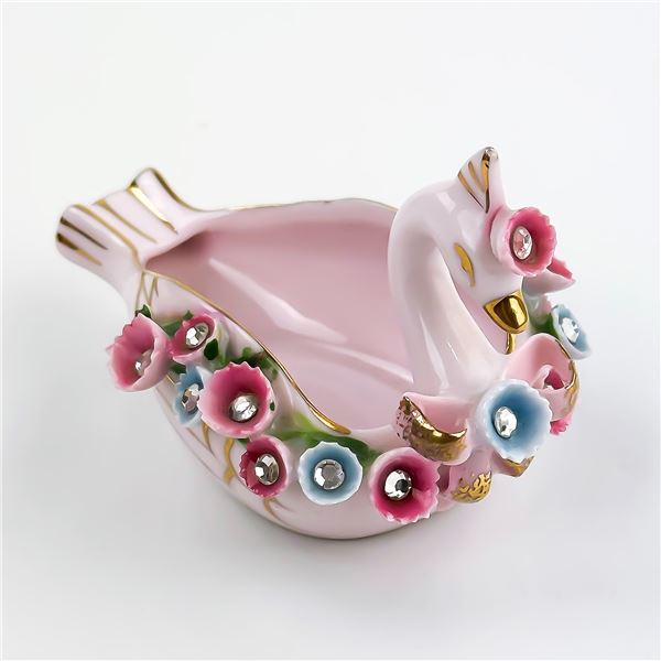 VTG PINK LEFTON FORGET ME NOT SWAN FIGURINE 1727