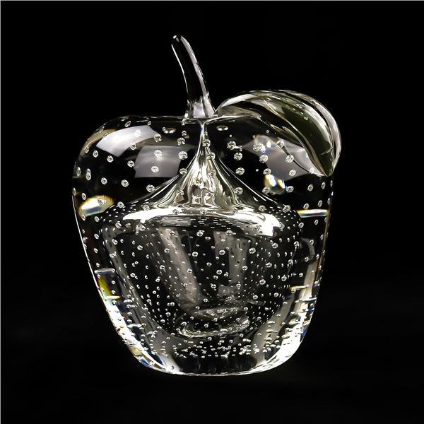 CLEAR CRYSTAL BLOWN ART GLASS APPLE PAPERWEIGHT