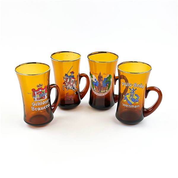 4 VINTAGE AMBER GERMAN ADVERTISING BEER GLASSES