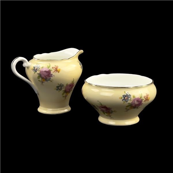 AYNSLEY PALE YELLOW FLORAL ROSE CREAM SUGAR SET