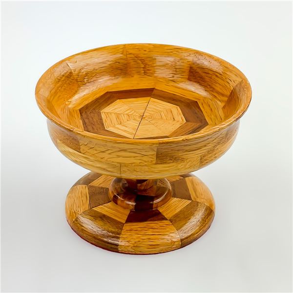 VTG HAND CRAFTED WOODEN PEDESTAL BOWL OR DISH