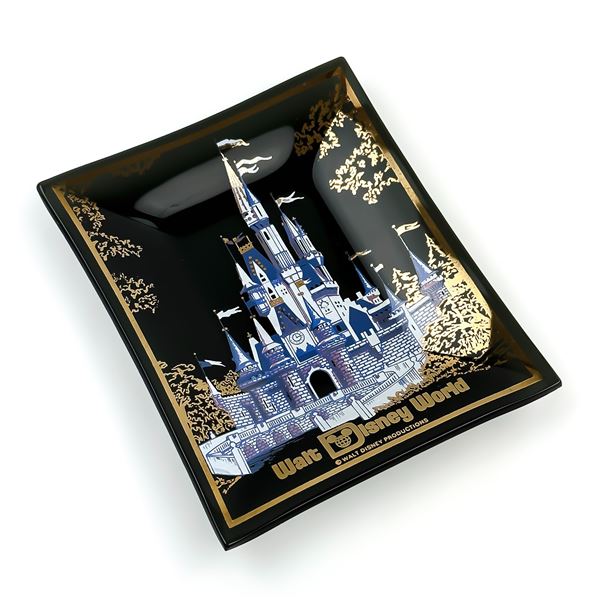 VTG WALT DISNEY WORLD CASTLE SMOKE GLASS TRAY