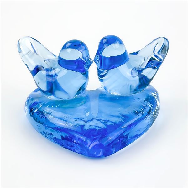 SIGNED PHOENIX STUDIO ART GLASS BLUE BIRDS HEART