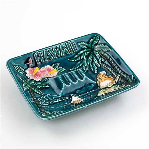VINTAGE CERAMIC HAWAII ASHTRAY - PALM TREES HULA