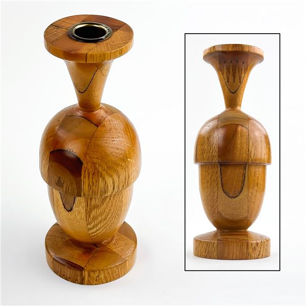 HAND CRAFTED WOOD ACORN CANDLESTICK SCULPTURE