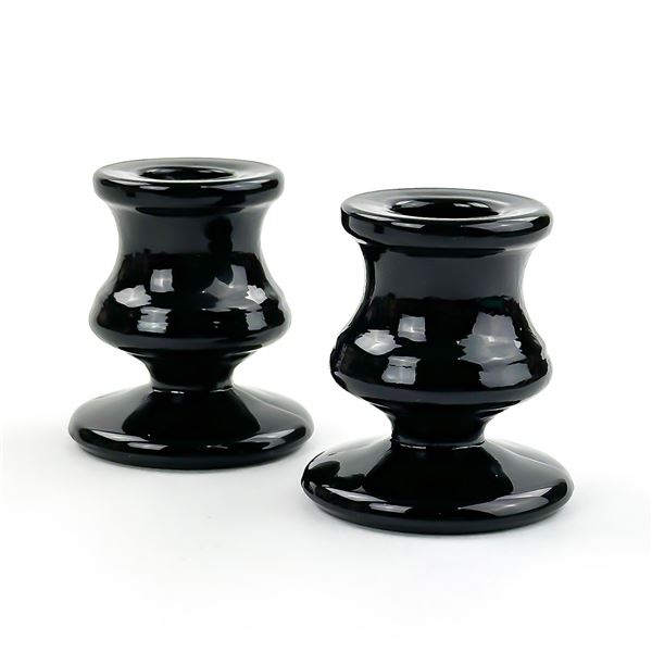 VINTAGE PAIR OF BLACK GLASS CANDLESTICK HOLDERS