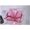 Image 2 : Square art glass, unmarked pink fading to clear center bowl, 10"