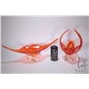 Image 1 : Two pieces of art glass including orange fading to clear 12" tall dish and a 20" X 7" center bowl