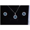 Image 2 : Three new in box jewellery sets including blue sapphire two piece set with 6.5mm halo pendant on 18"