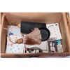 Image 3 : Antique doll trunk, 12" wide X 8" high X 7 3/4" and contents including French made steel buckles, sm