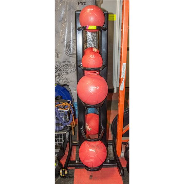 MEDICINE BALL STAND WITH 8 MEDICINE BALLS (44KG)