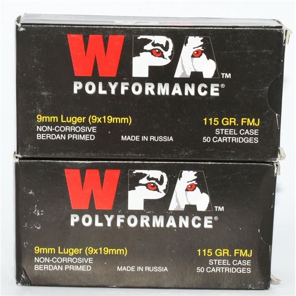 100 Rounds Of WPA 9mm Luger Ammunition