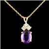 Image 1 : 14K Gold 3.00ct Amethyst & 0.26ctw Diamond Pendant