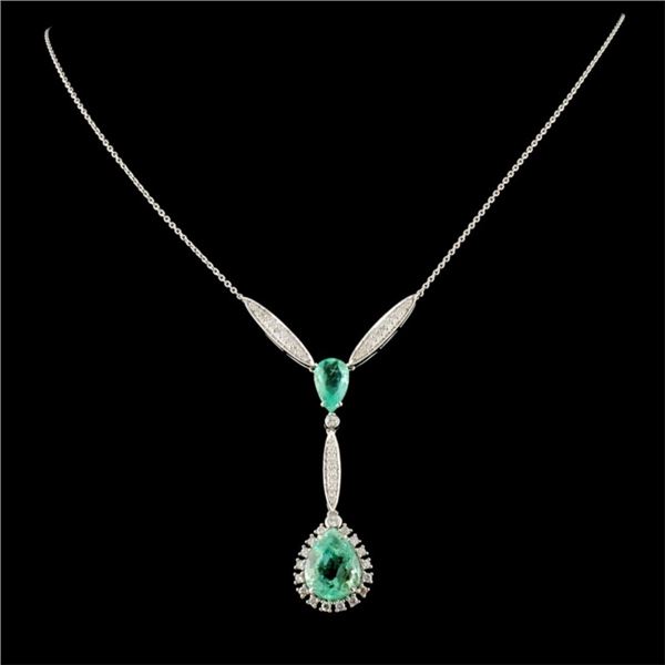 18K Necklace: Emerald 5.26ct & Diamonds 0.59ctw