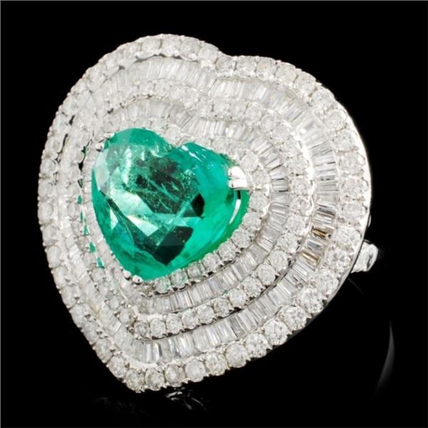 18K Gold Ring: 4.20ct Emerald & 3.18ctw Diamonds