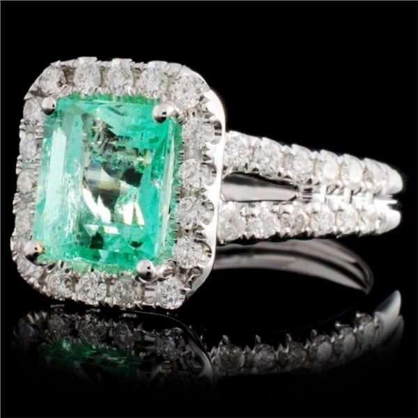 2.74ct Emerald & 1.08ct Diam Ring in 18K White Gold