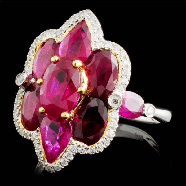 18K Gold Ruby & Diamond Ring, 4.50ct & 0.18ctw