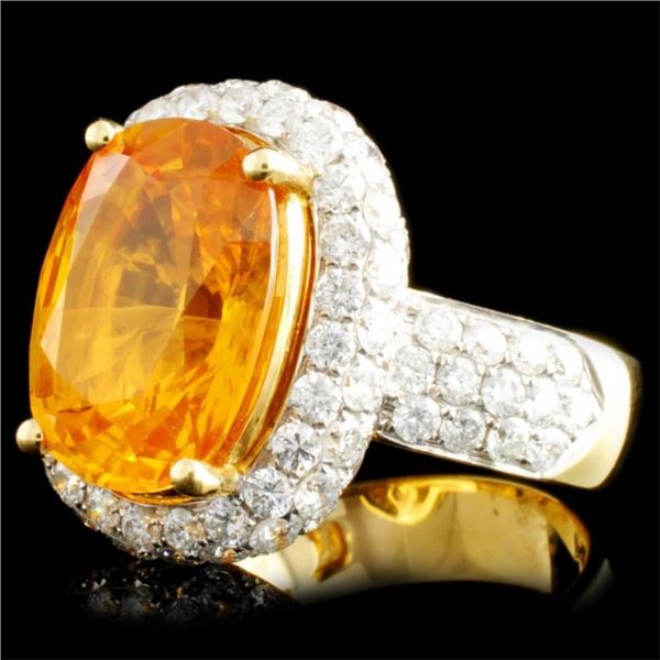 18K Gold Ring w/ 7.39ct Sapphire & 2.55ctw Diam