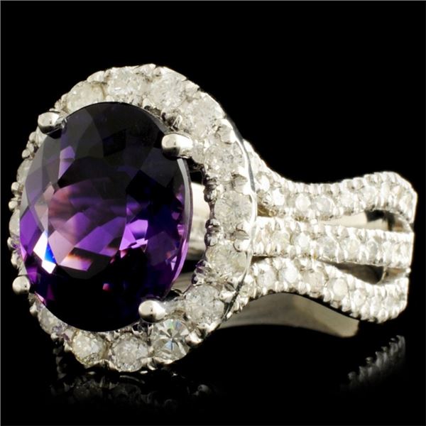 14K Gold Ring 4.44ct Amethyst & 1.30ctw Diam