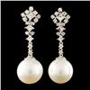 Image 2 : 11MM Pearl & 0.92ctw Diam Earrings - 18K Gold