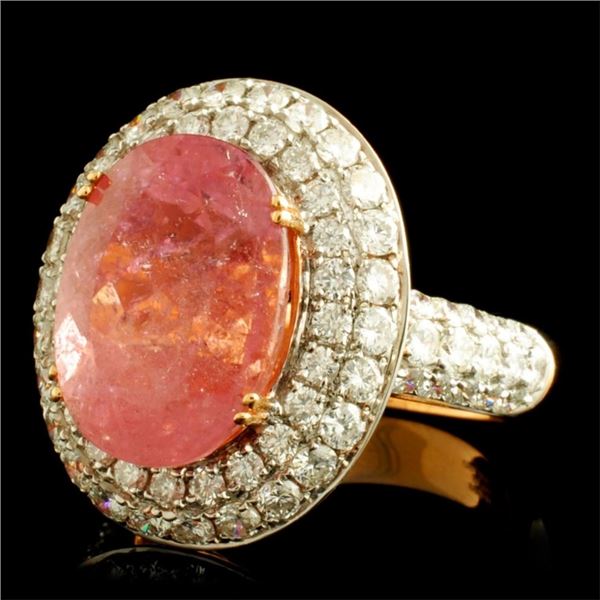 18K Gold Ring: 7.88ct Tourmaline, 2.16ctw Diam