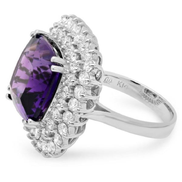 12ct Amethyst & 2.8ct Diamond 14K Gold Ring