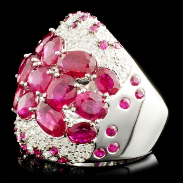 9.38ct Ruby & 0.88ctw Diamond Ring - 18K Gold