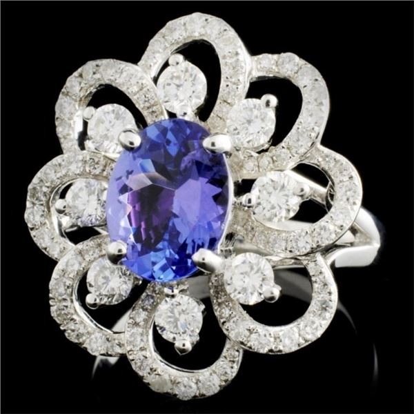 1.75ct Tanzanite & 1.22ctw Diamond Ring in 18K Gold