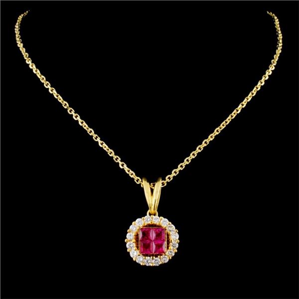 18K Gold Pendant 0.85ctw Ruby & 0.47ctw Diam