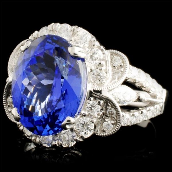 18K Gold Ring: 6.17ct Tanzanite & 1.32ctw Diamond