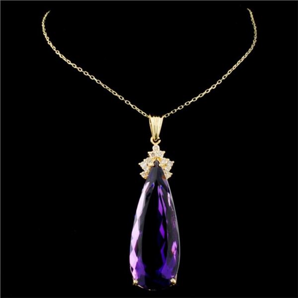 Amethyst and Diamond Pendant in 14K Gold