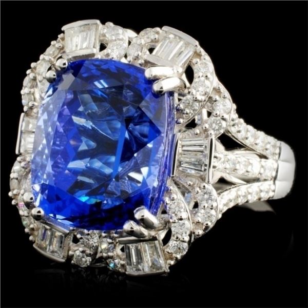 18K White Gold Tanzanite 10.25ct & Diam Ring 1.23ctw
